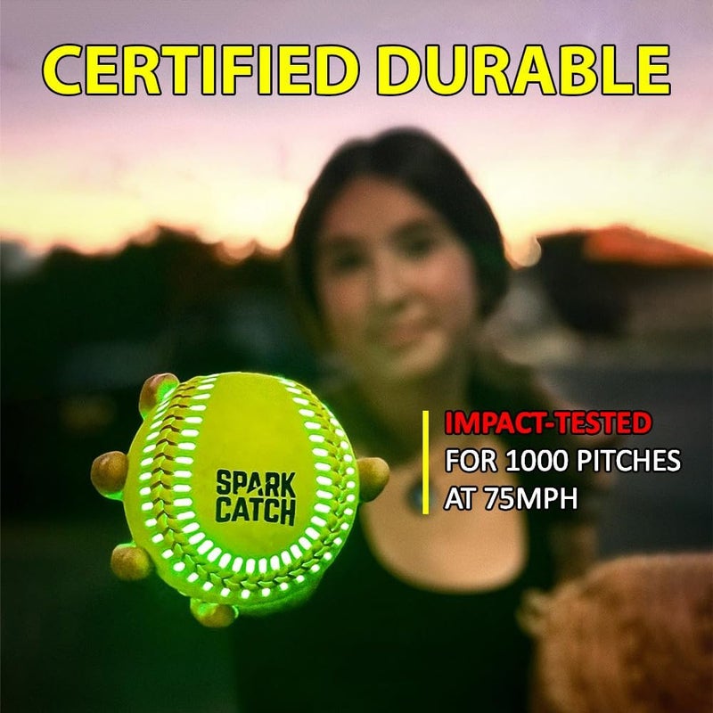SPARK CATCH Light Up 12" Glow in The Dark Fastpitch Softball for Girls, Teens, and Players (Neon Green) - Image 4
